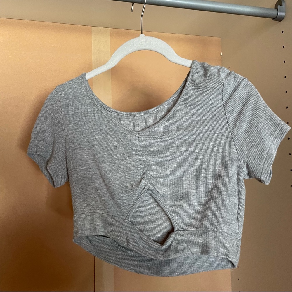 Gray Crop Top With Cut-out